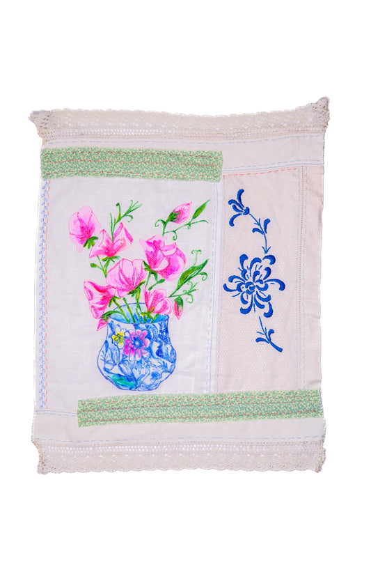 Sweet Peas and Vintage Embroidery