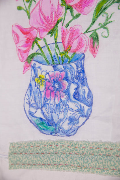 Sweet Peas and Vintage Embroidery